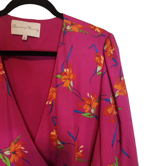 Charles Henry Blouson Sleeve Printed Wrap Dress size large - Picture 4 of 8